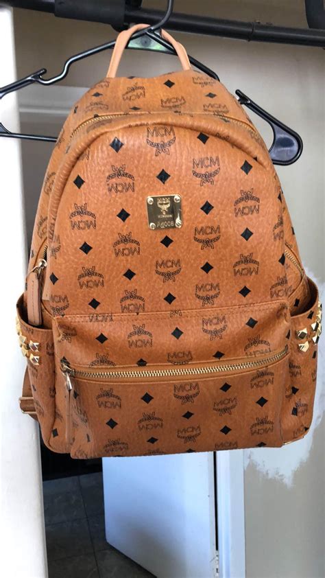 fake mcm leather backpack